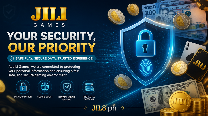 JILI Data Security Banner with Currency Elements